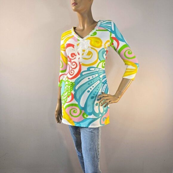 Keylime & Pink Womens Sz S Tunic Top Beach Resort Wear Colorful Bright - Picture 3 of 9